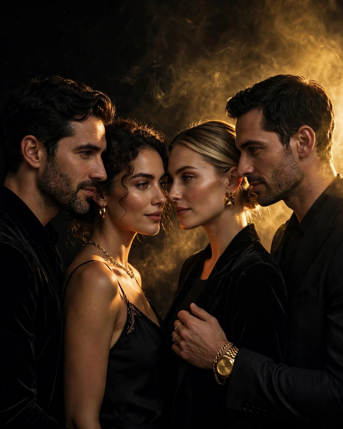 Dois casais em penumbra dourada